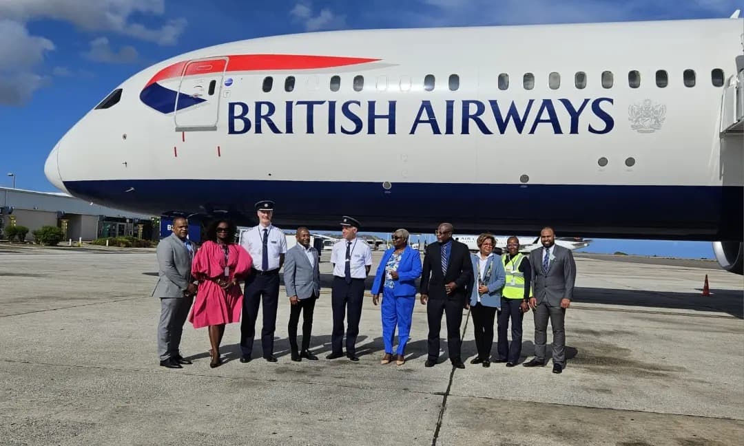 British Airways' 787-10 Dreamliner lands from London, Heathrow to Barbados