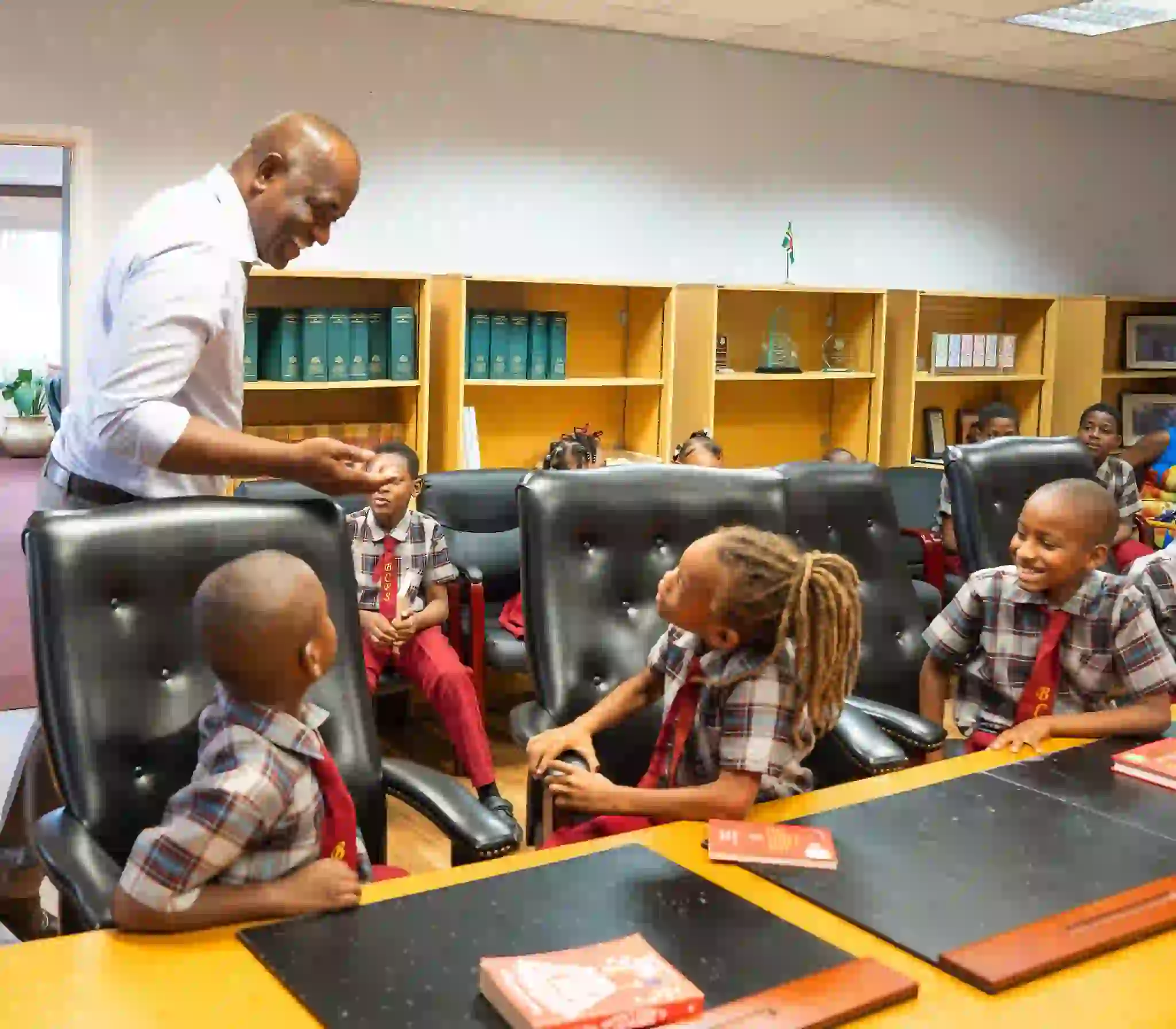 Bellevue Chopin Primary School studies share classroom stories with PM Roosevelt Skerrit  