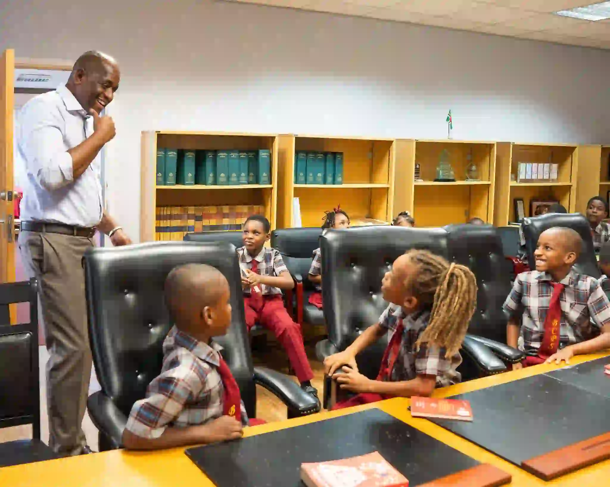 Bellevue Chopin Primary School studies share classroom stories with PM Roosevelt Skerrit  