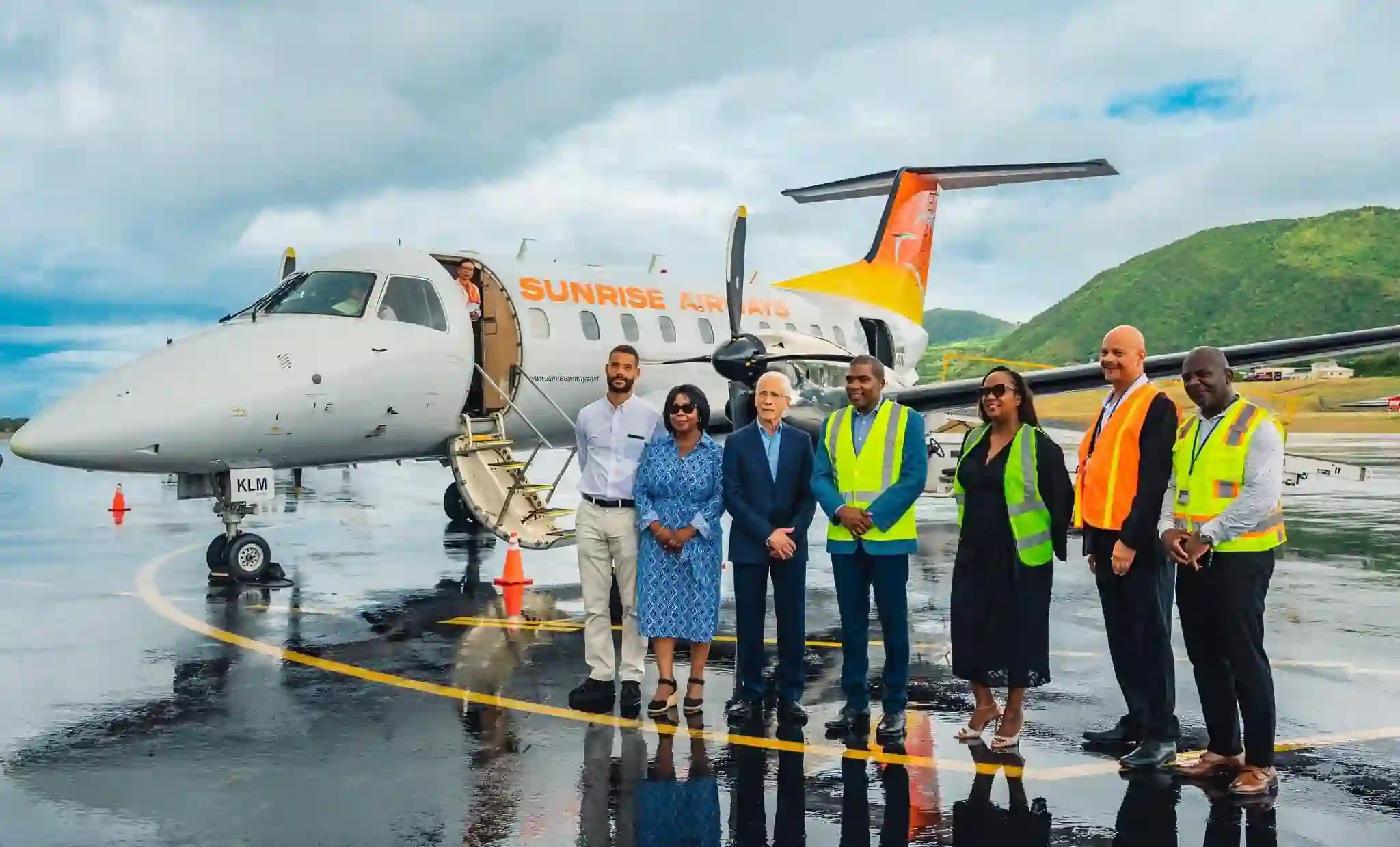 Sunrise Airways at St Kitts with water salute